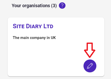 Site Diary Edit Organisation